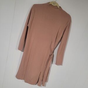 Polished And Simple Long Sleeve Sweater Dress, Side Slit, Asymmetrical Side Tie.